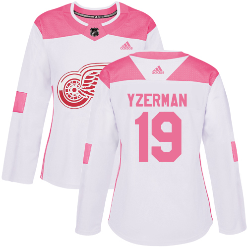 Adidas Red Wings #19 Steve Yzerman White/Pink Authentic Fashion Women's Stitched NHL Jersey - Click Image to Close